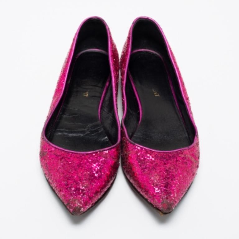 Saint Laurent Bailarinas de purpurina rosa Talla 36.5 en venta 2