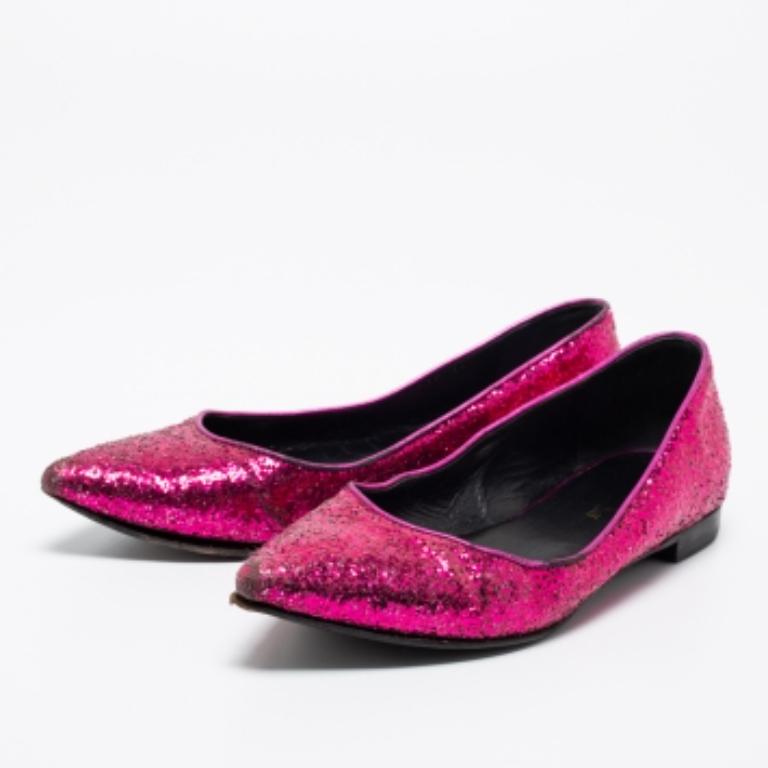 Saint Laurent Bailarinas de purpurina rosa Talla 36.5 en venta 3