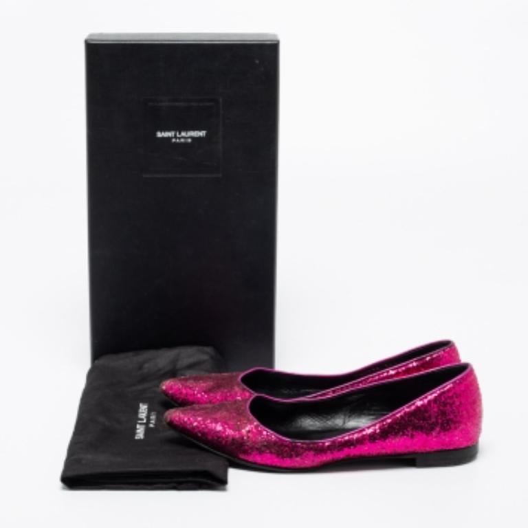 Saint Laurent Bailarinas de purpurina rosa Talla 36.5 en venta 4