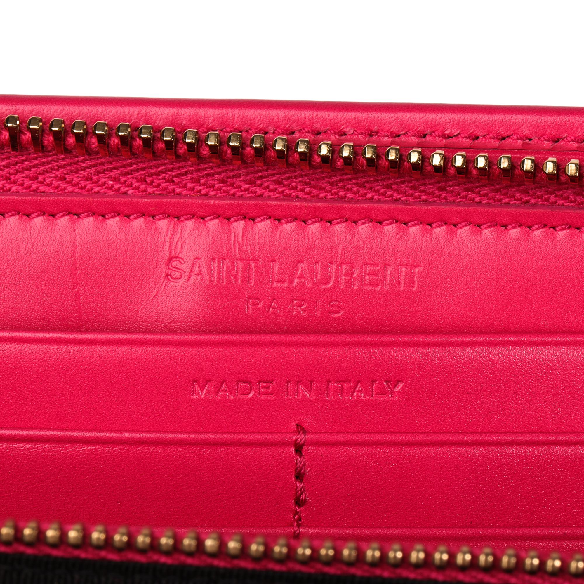 Women's Saint Laurent Pink Grain De Poudre Zip Around Wallet