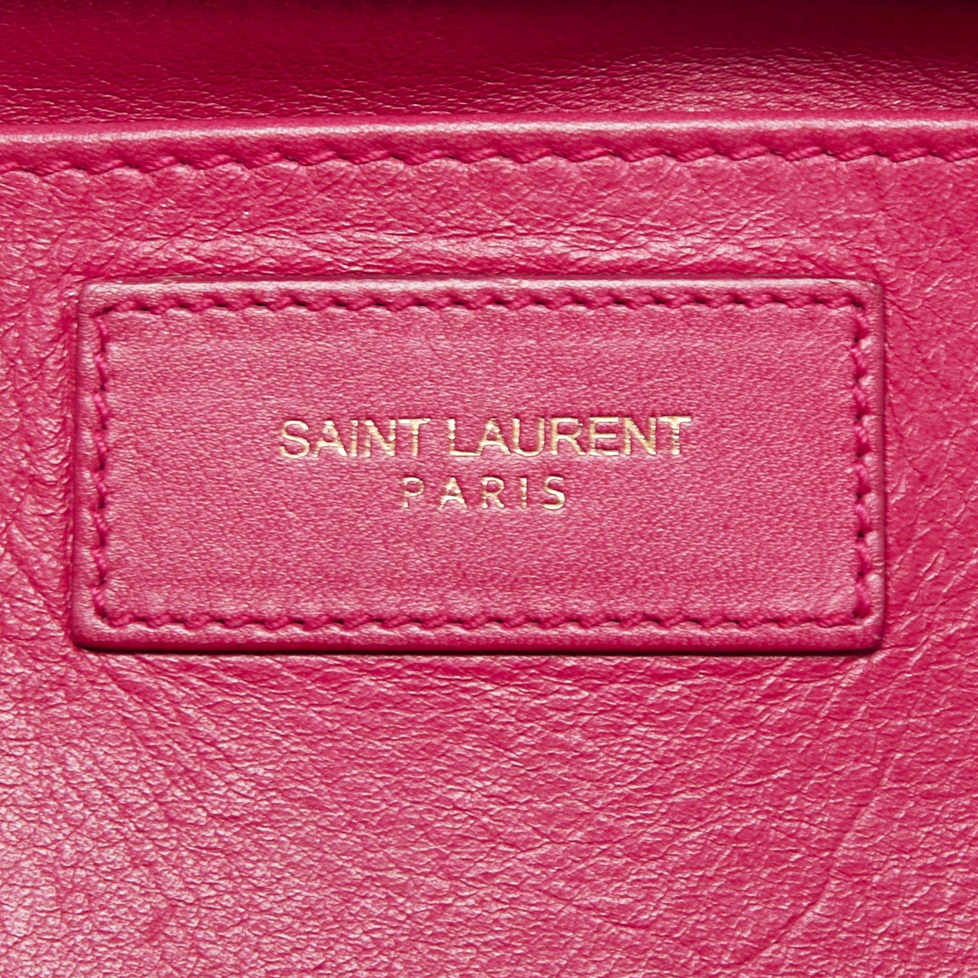 Saint Laurent - Petit sac cabas Chyc en cuir grainé rose en vente 7