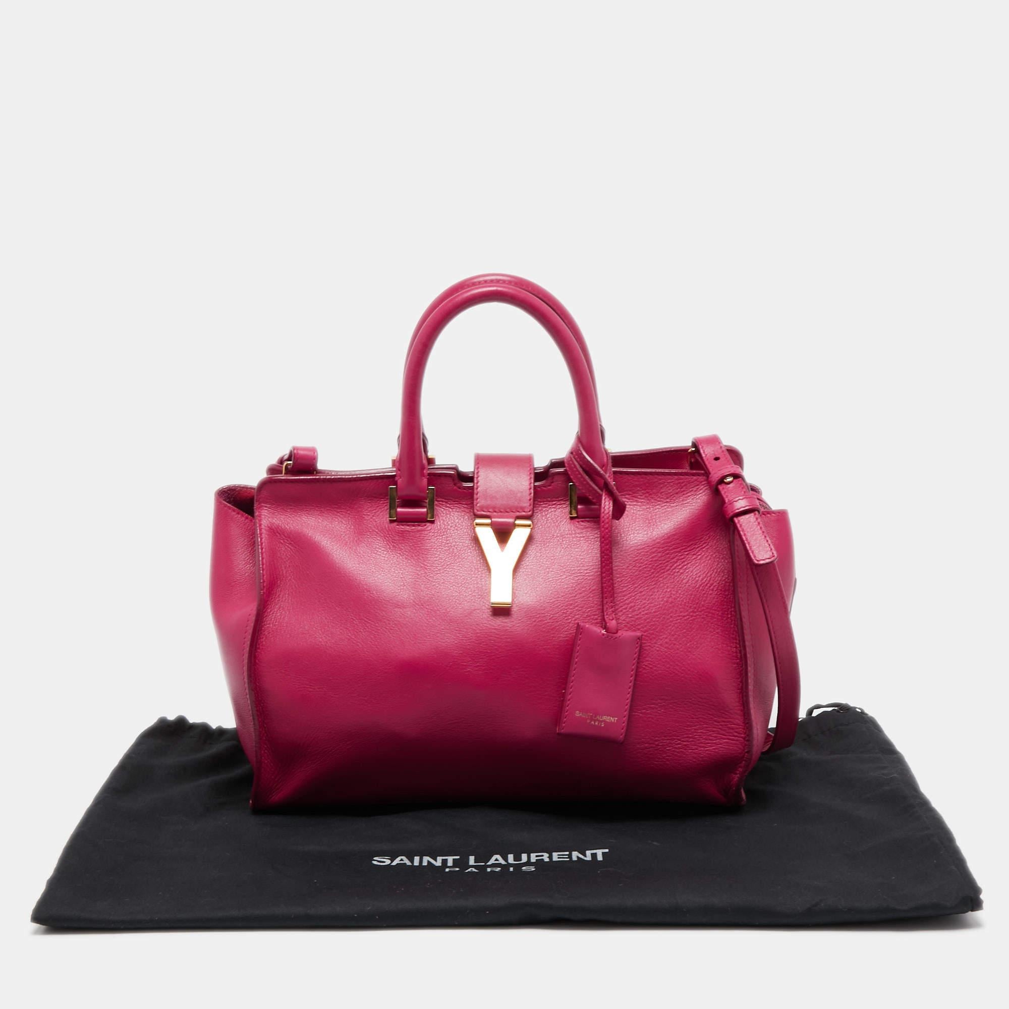 Saint Laurent Pink Grained Leather Small Cabas Chyc Tote For Sale 13