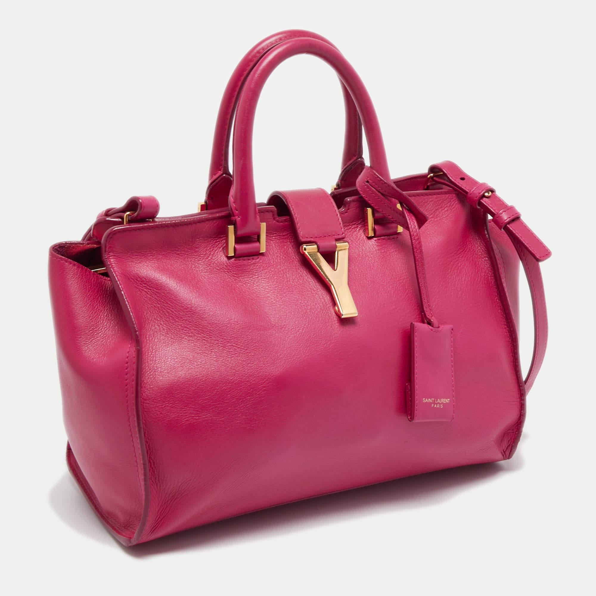 Saint Laurent - Petit sac cabas Chyc en cuir grainé rose Bon état - En vente à Dubai, Al Qouz 2