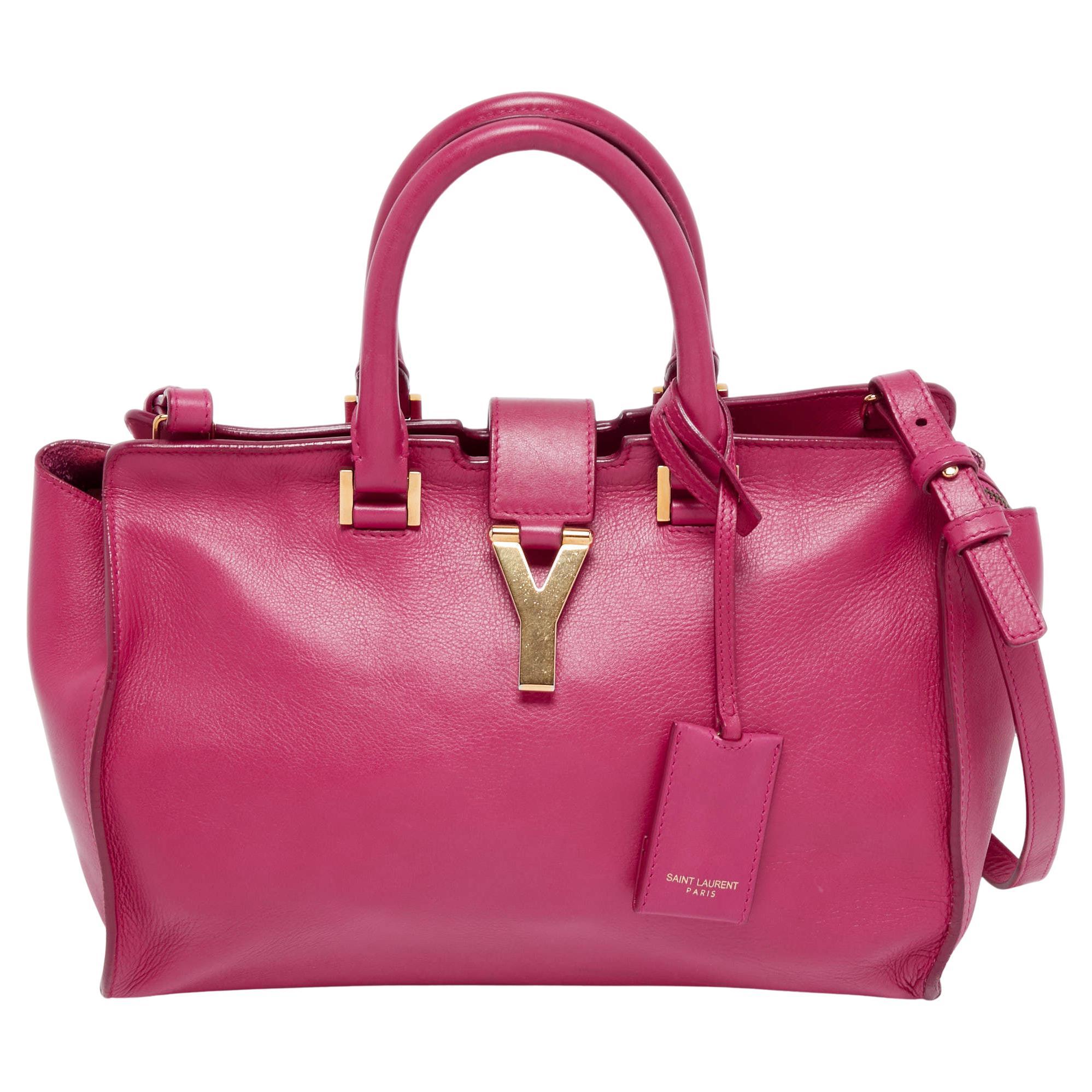 Saint Laurent Pink Grained Leather Small Cabas Chyc Tote For Sale