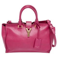 Used Saint Laurent Pink Grained Leather Small Cabas Chyc Tote