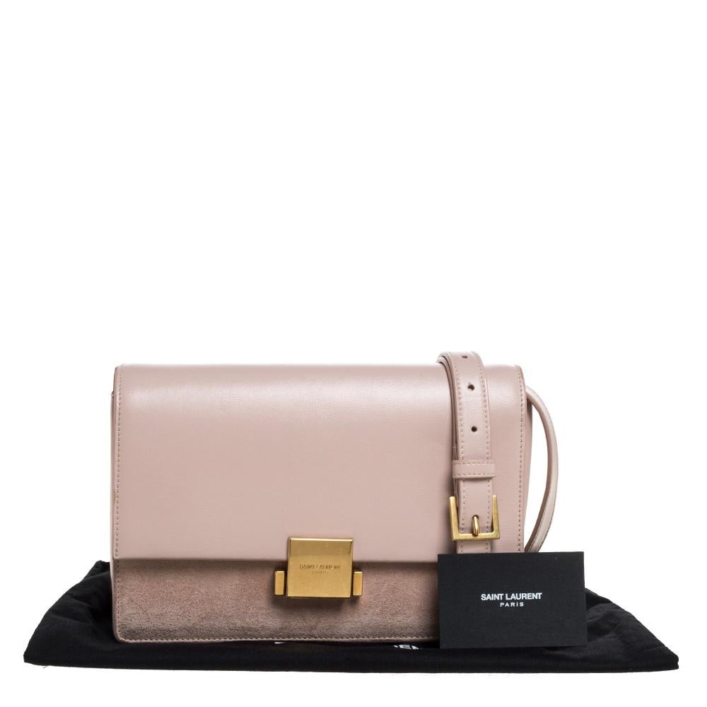 Saint Laurent Pink Leather and Suede Medium Bellechasse Shoulder Bag 8