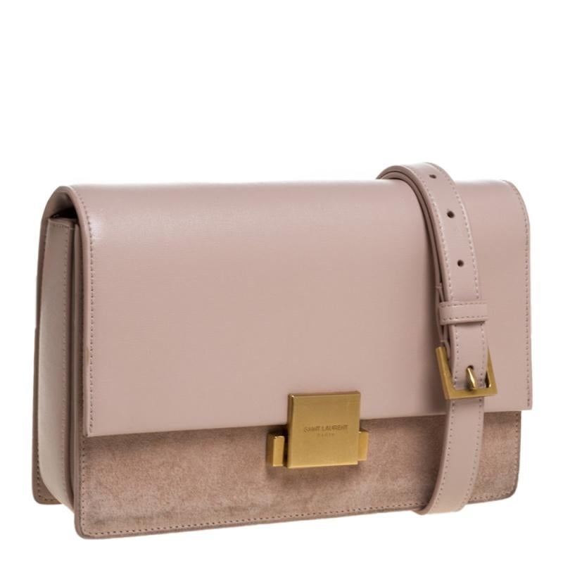 Saint Laurent Rosa Leder und Wildleder Medium Bellechasse Umhängetasche im Zustand „Gut“ in Dubai, Al Qouz 2