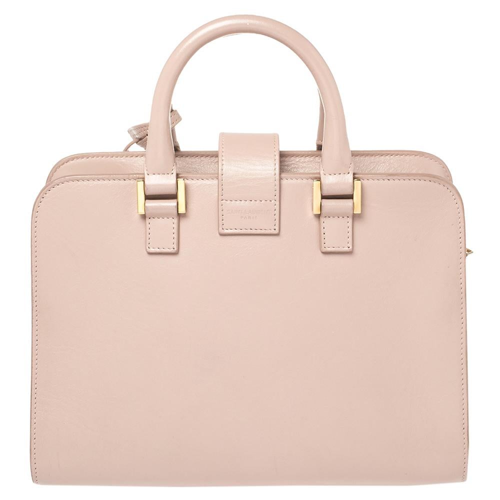 Saint Laurent Rosa Leder Baby Monogramm Cabas Tote im Zustand „Gut“ in Dubai, Al Qouz 2