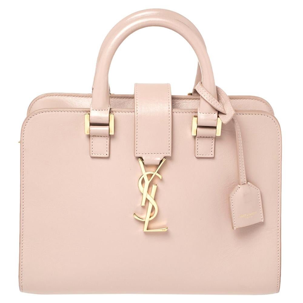 Saint Laurent Paris Pink Leather Small Cabas Ligne Y Tote at 1stDibs