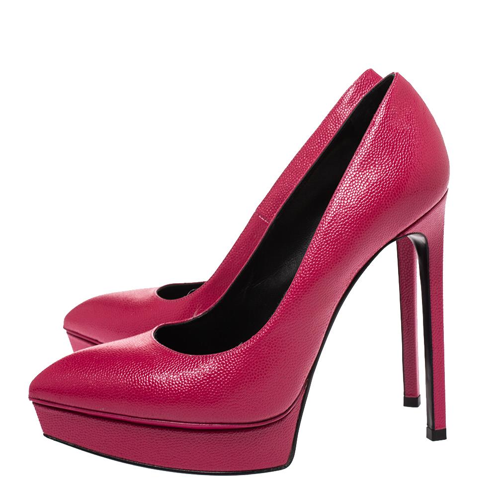 Women's Saint Laurent Pink Leather Janis Pointed Toe Platform Pumps Size 36.5