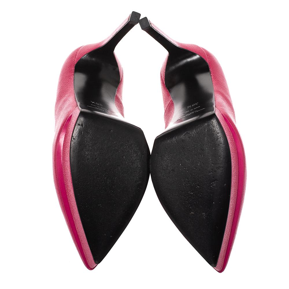 Saint Laurent Pink Leather Janis Pointed Toe Platform Pumps Size 36.5 2