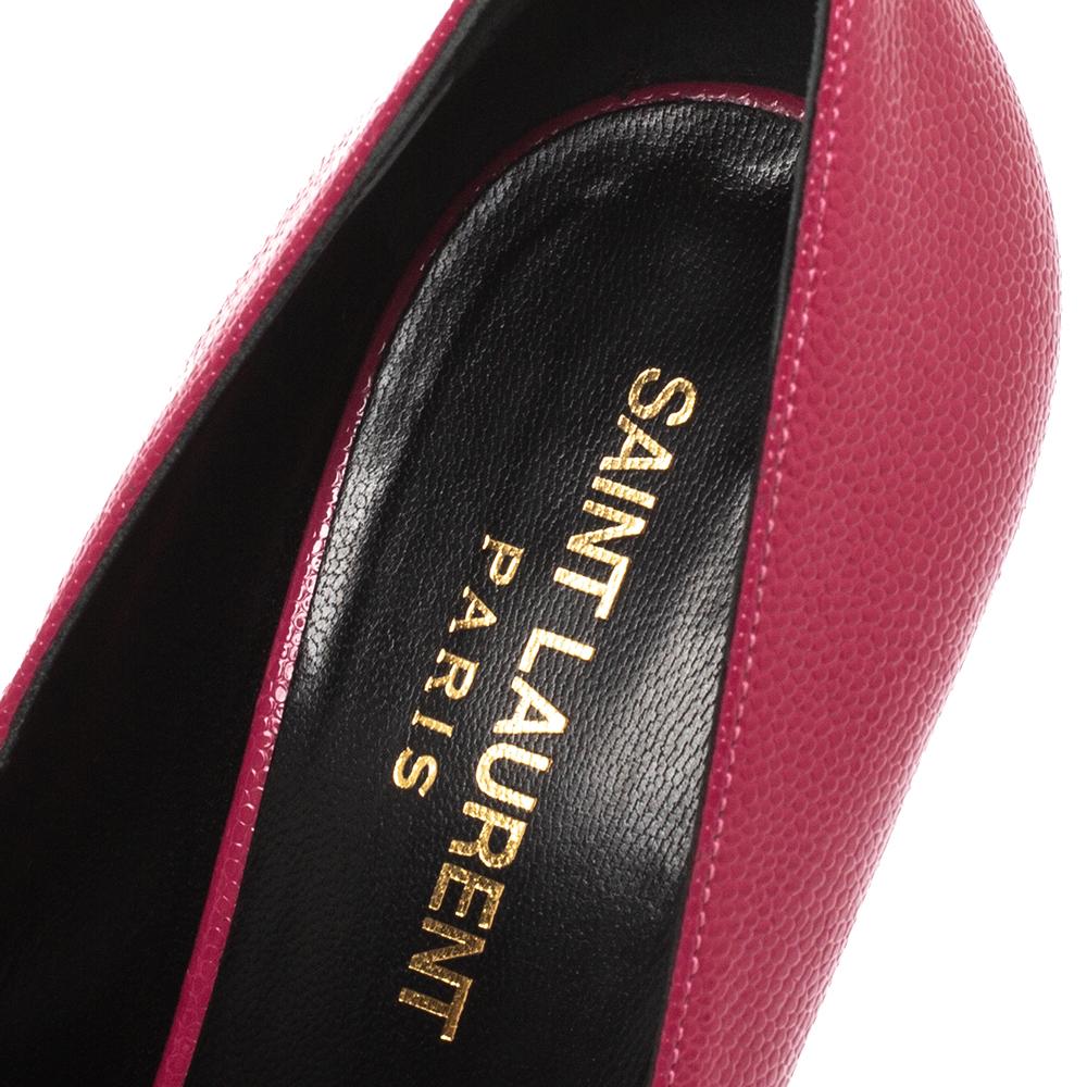 Saint Laurent Pink Leather Janis Pointed Toe Platform Pumps Size 36.5 3