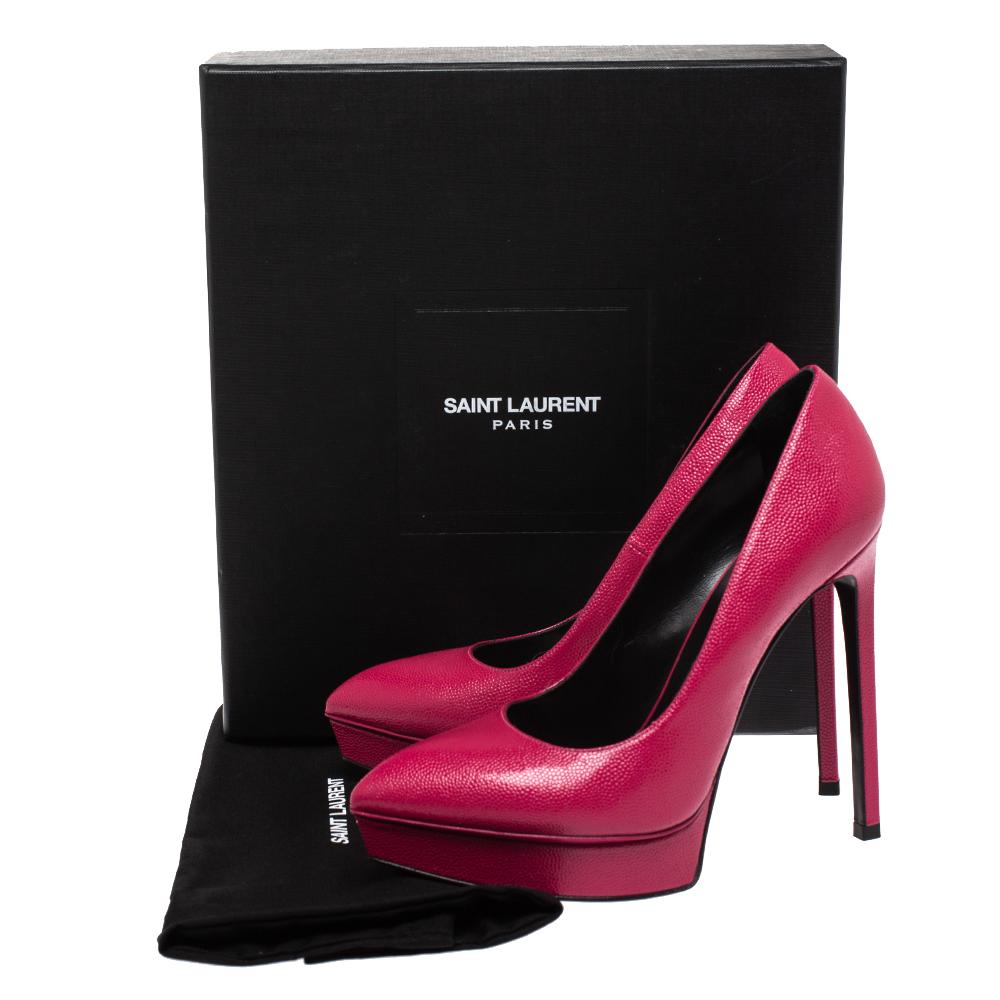 Saint Laurent Pink Leather Janis Pointed Toe Platform Pumps Size 36.5 4