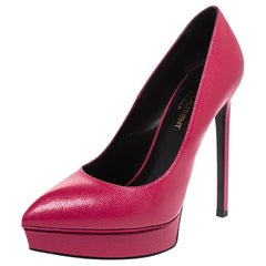 Saint Laurent Pink Leather Janis Pointed Toe Platform Pumps Size 36.5