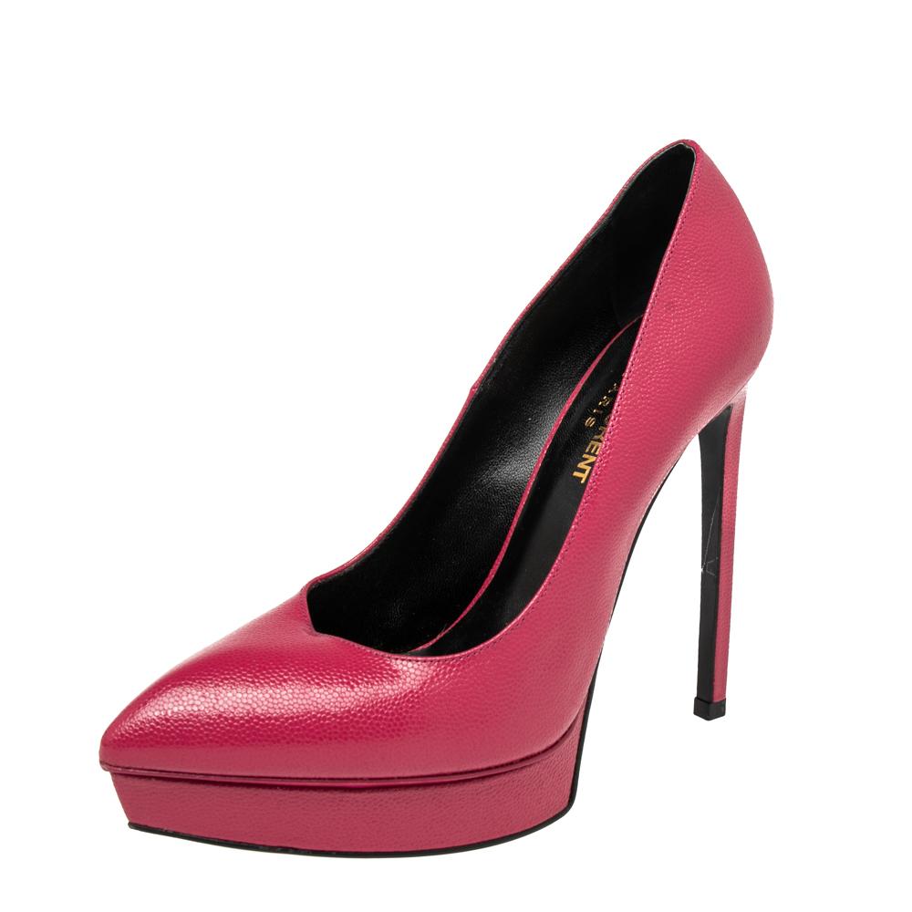 Women's Saint Laurent Pink Leather Janis Pointed Toe Pumps Size 37