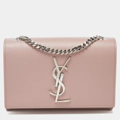 Saint Laurent Pink Leather Small Monogram Kate Wallet on Chain