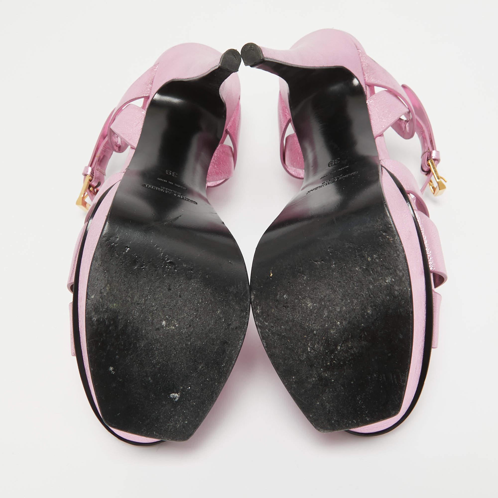 Saint Laurent Pink Leather Tribute Platform Sandals Size 39 2