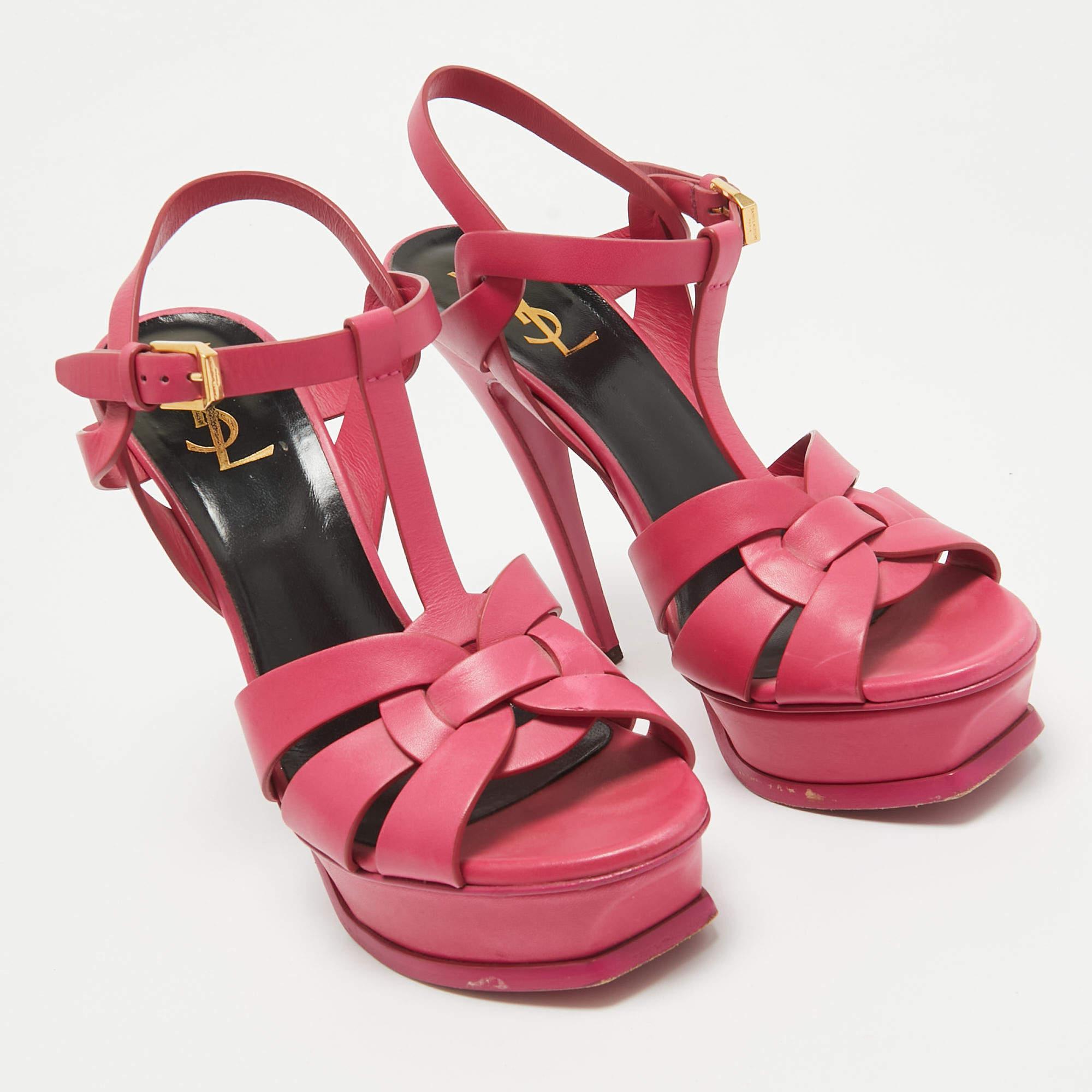 Women's Saint Laurent Pink Leather Tribute Sandals Size 37.5