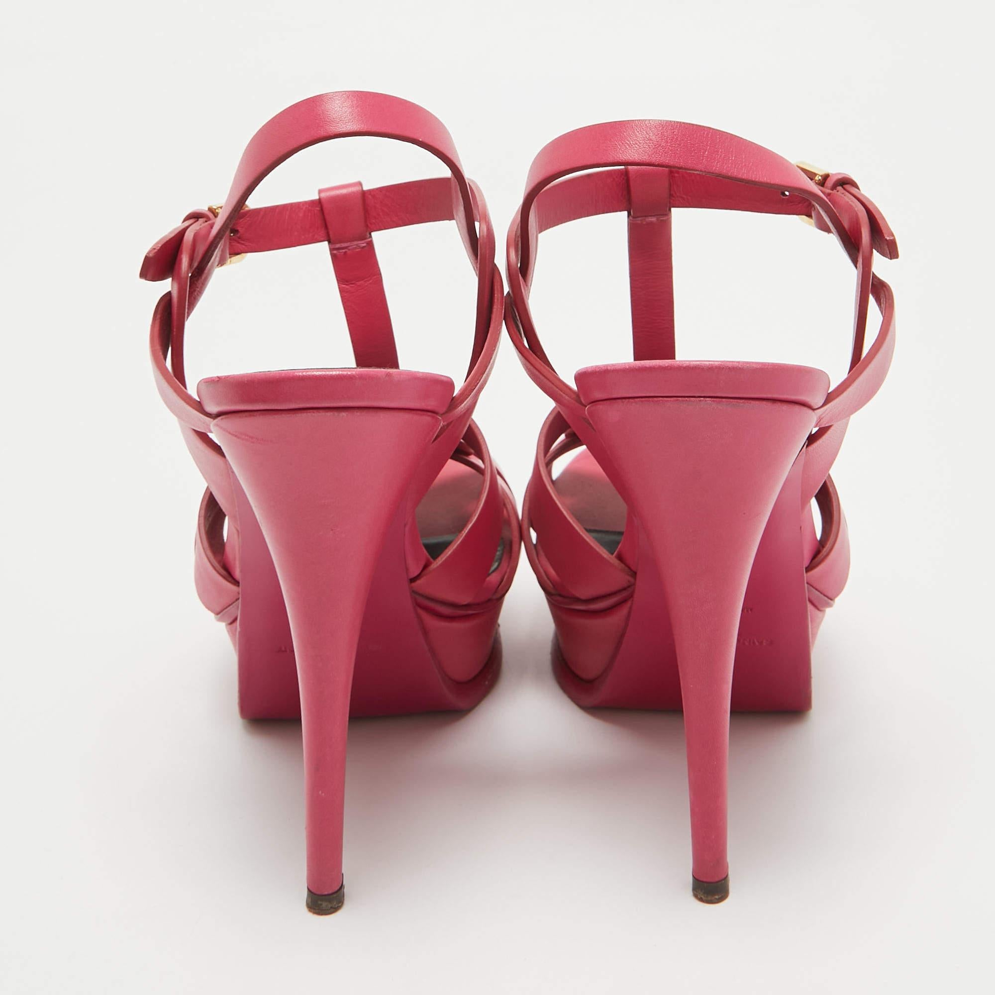 Saint Laurent Pink Leather Tribute Sandals Size 37.5 1