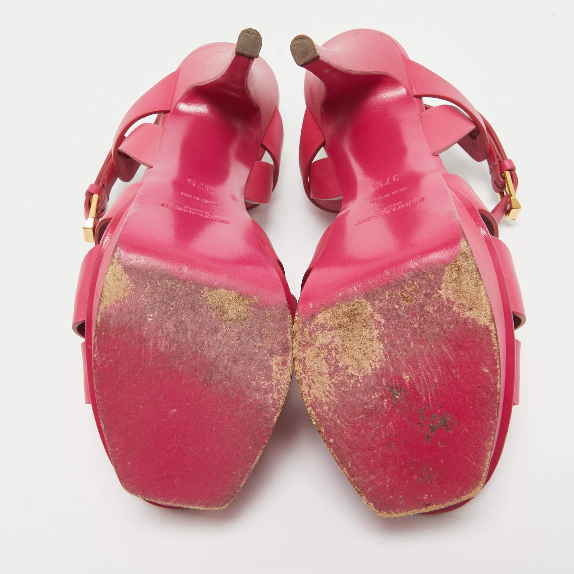 Saint Laurent Pink Leather Tribute Sandals Size 37.5 2