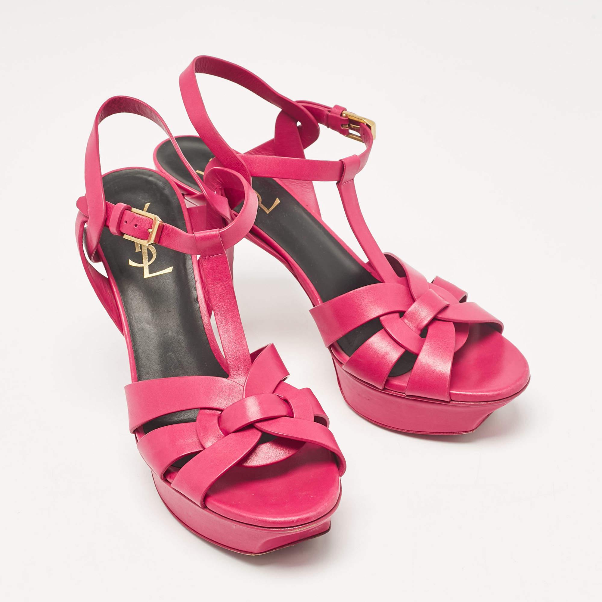 Sandalias Tribute de piel rosa Saint Laurent talla 38 en Bueno Estado en Dubai, Al Qouz 2