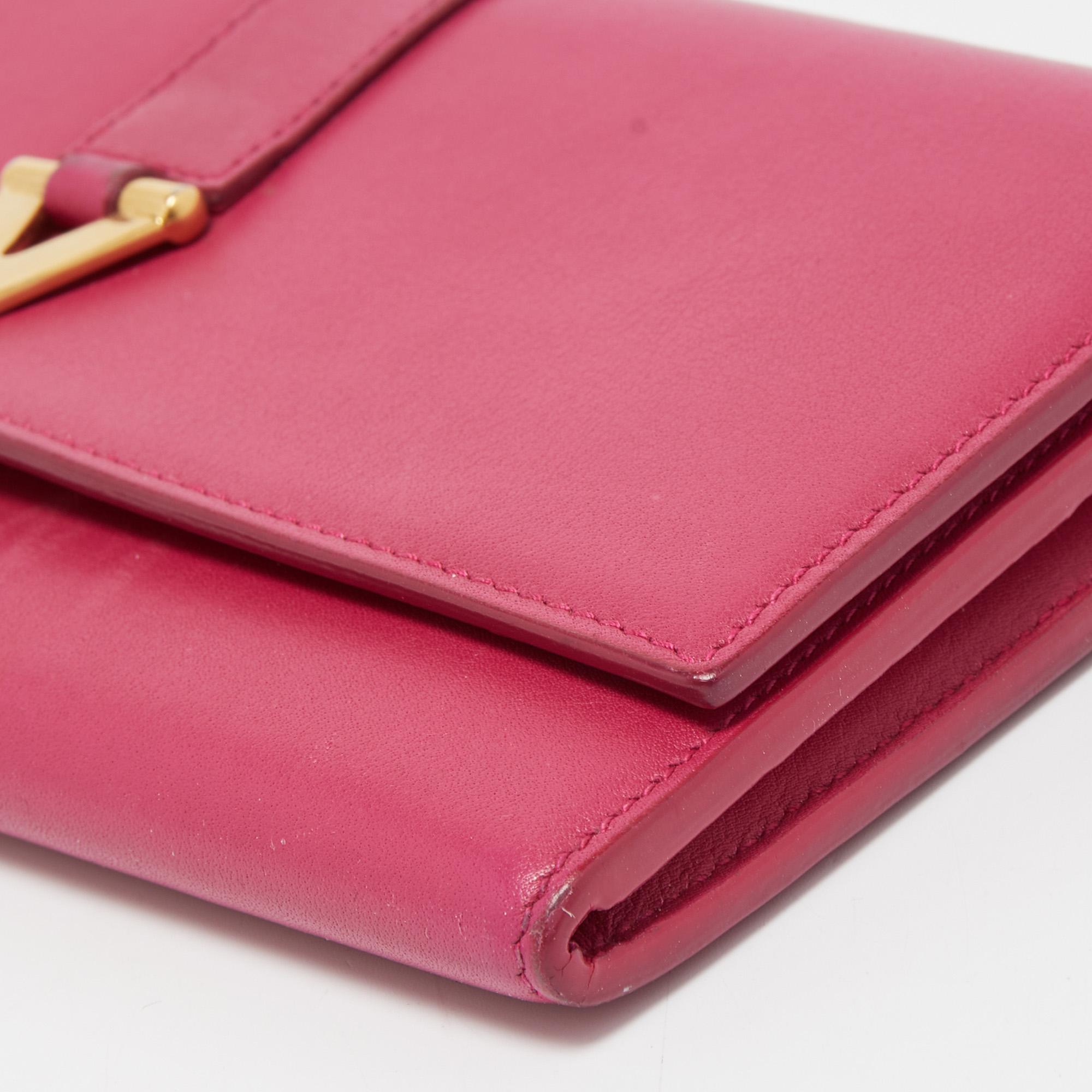 Saint Laurent Pink Leather Y-Ligne Flap Continental Wallet 2