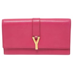 Saint Laurent Pink Leather Y-Ligne Flap Continental Wallet