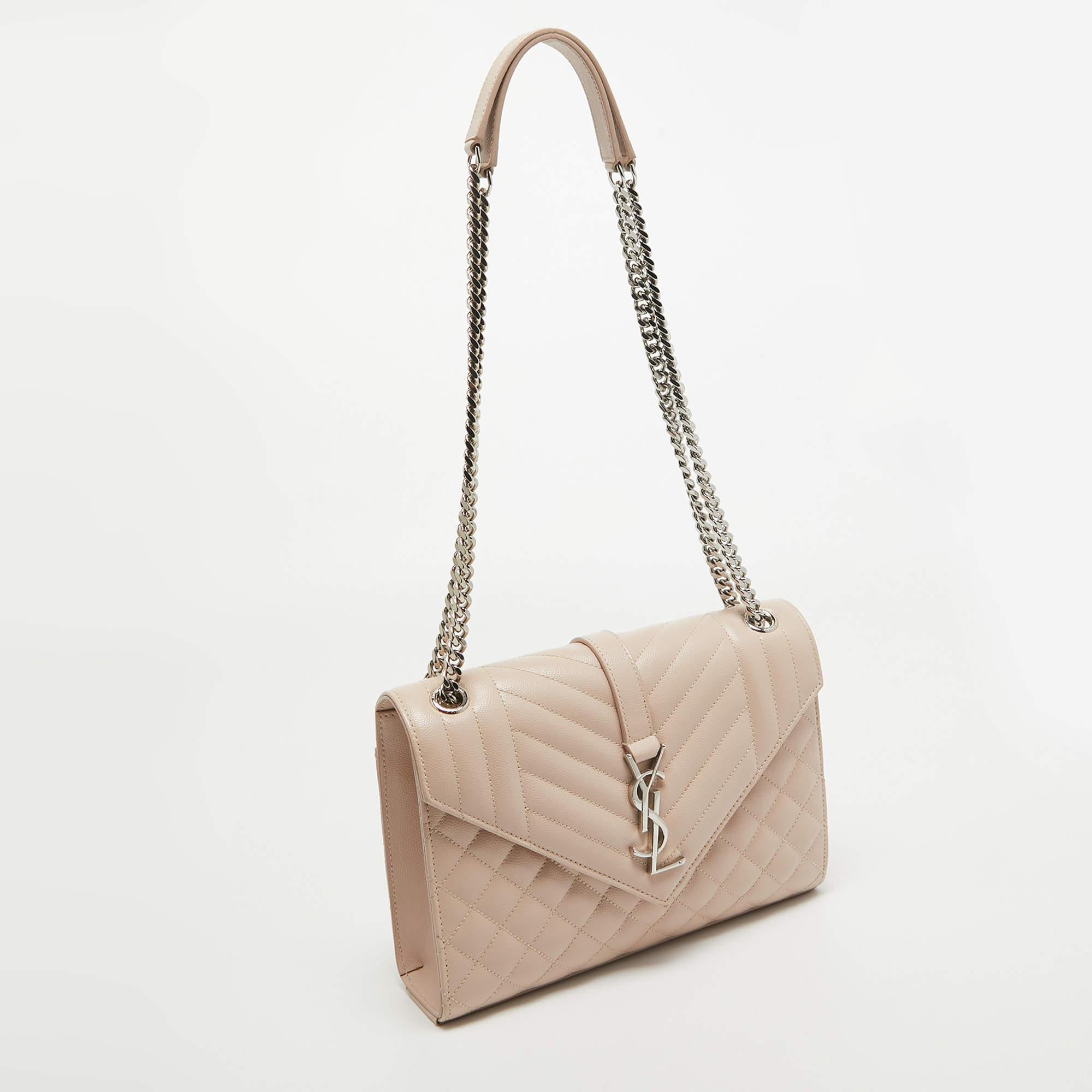 Women's Saint Laurent Pink Mix Quilted Leather Medium Envelope Shoulder Bag