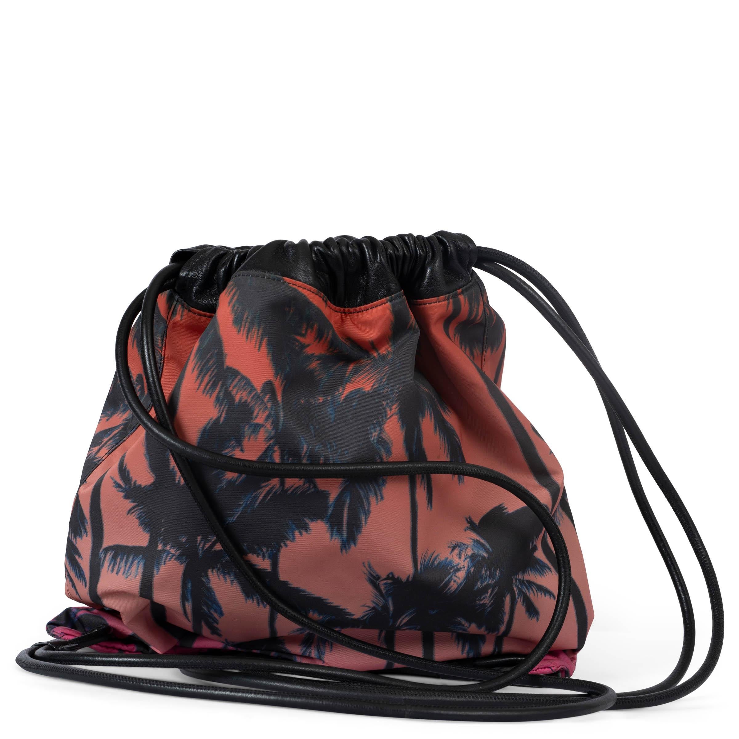 Black SAINT LAURENT pink nylon PALM TREE TEDDY Drawstring Backpack Bag For Sale