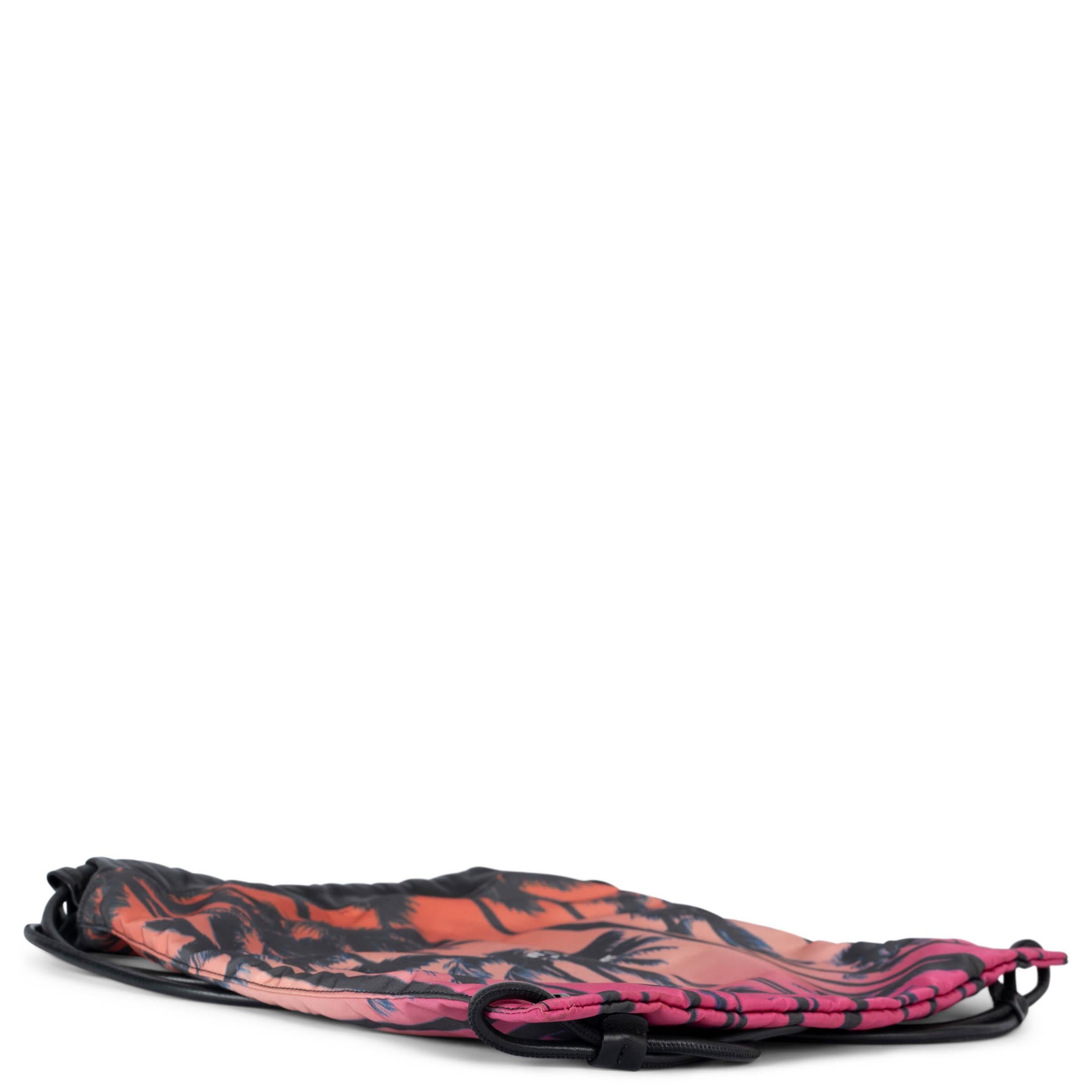 SAINT LAURENT pink nylon PALM TREE TEDDY Drawstring Backpack Bag In Fair Condition For Sale In Zürich, CH