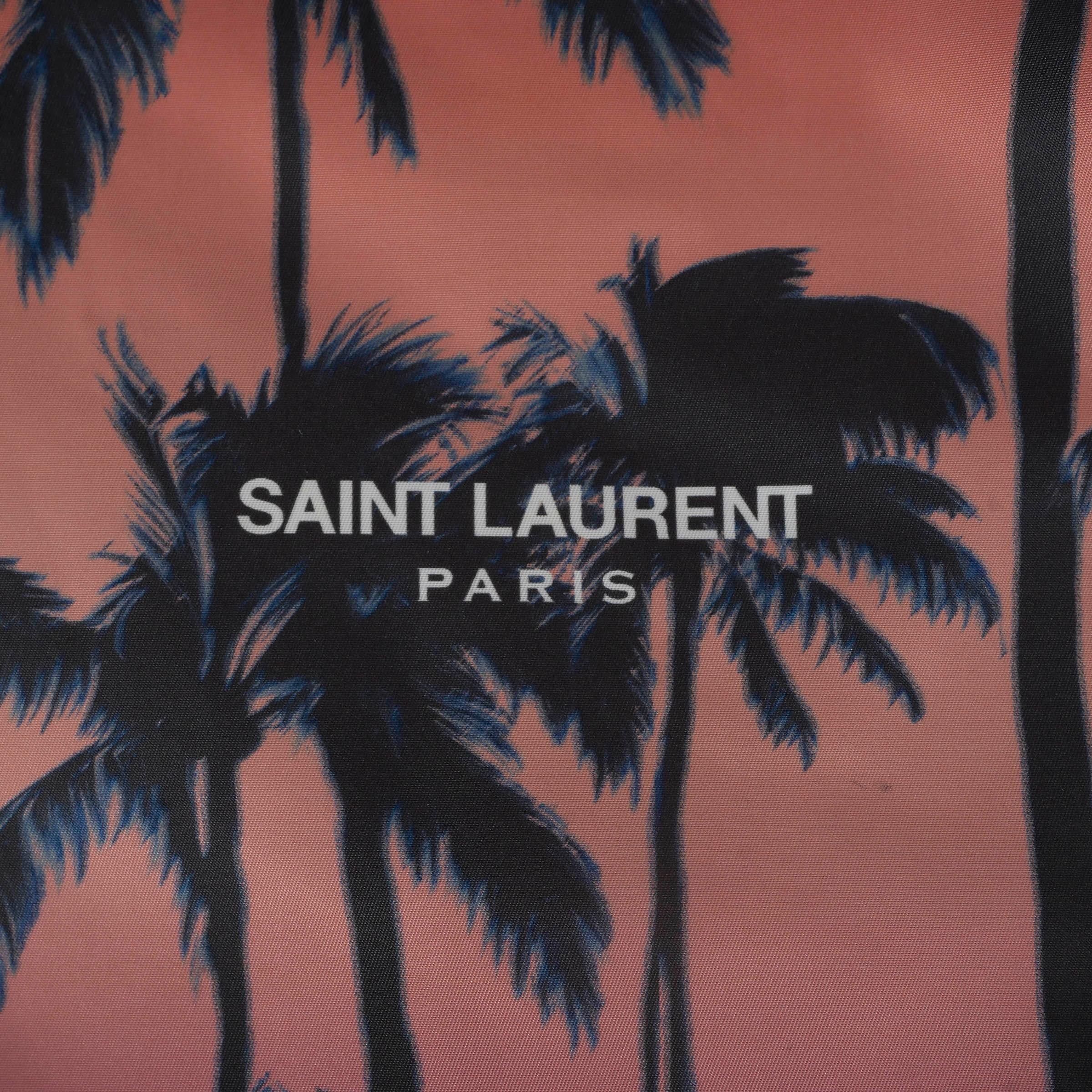 SAINT LAURENT pink nylon PALM TREE TEDDY Drawstring Backpack Bag For Sale 1
