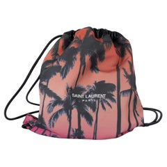 SAINT LAURENT pink nylon PALM TREE TEDDY Drawstring Backpack Bag