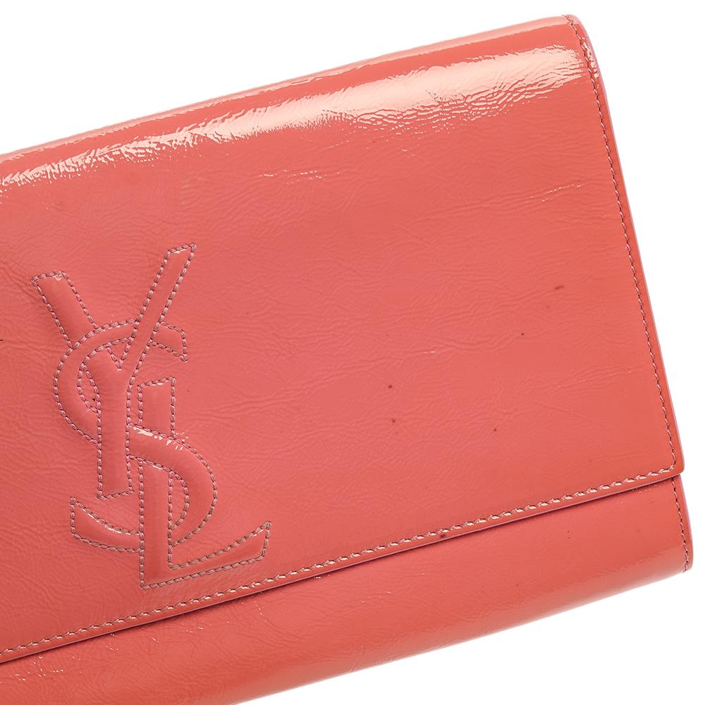 Saint Laurent Pink Patent Leather Belle De Jour Flap Clutch 6