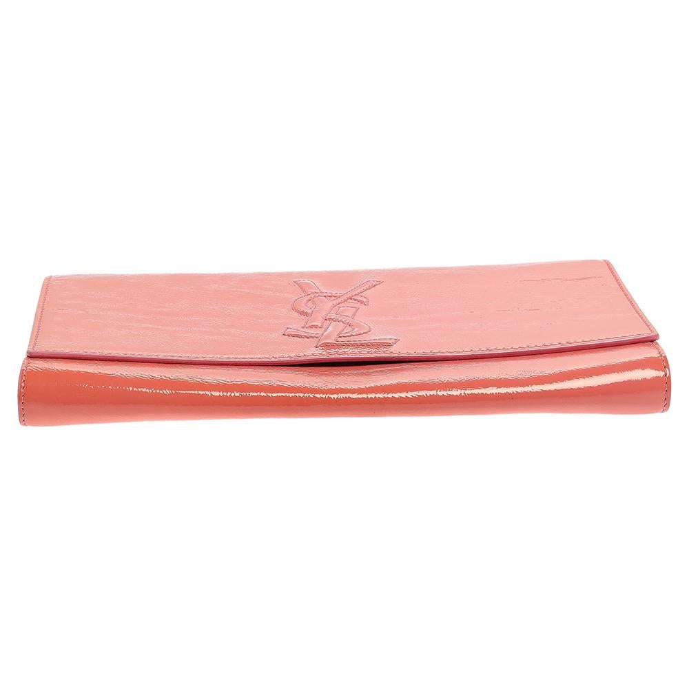 Orange Saint Laurent Pink Patent Leather Belle De Jour Flap Clutch