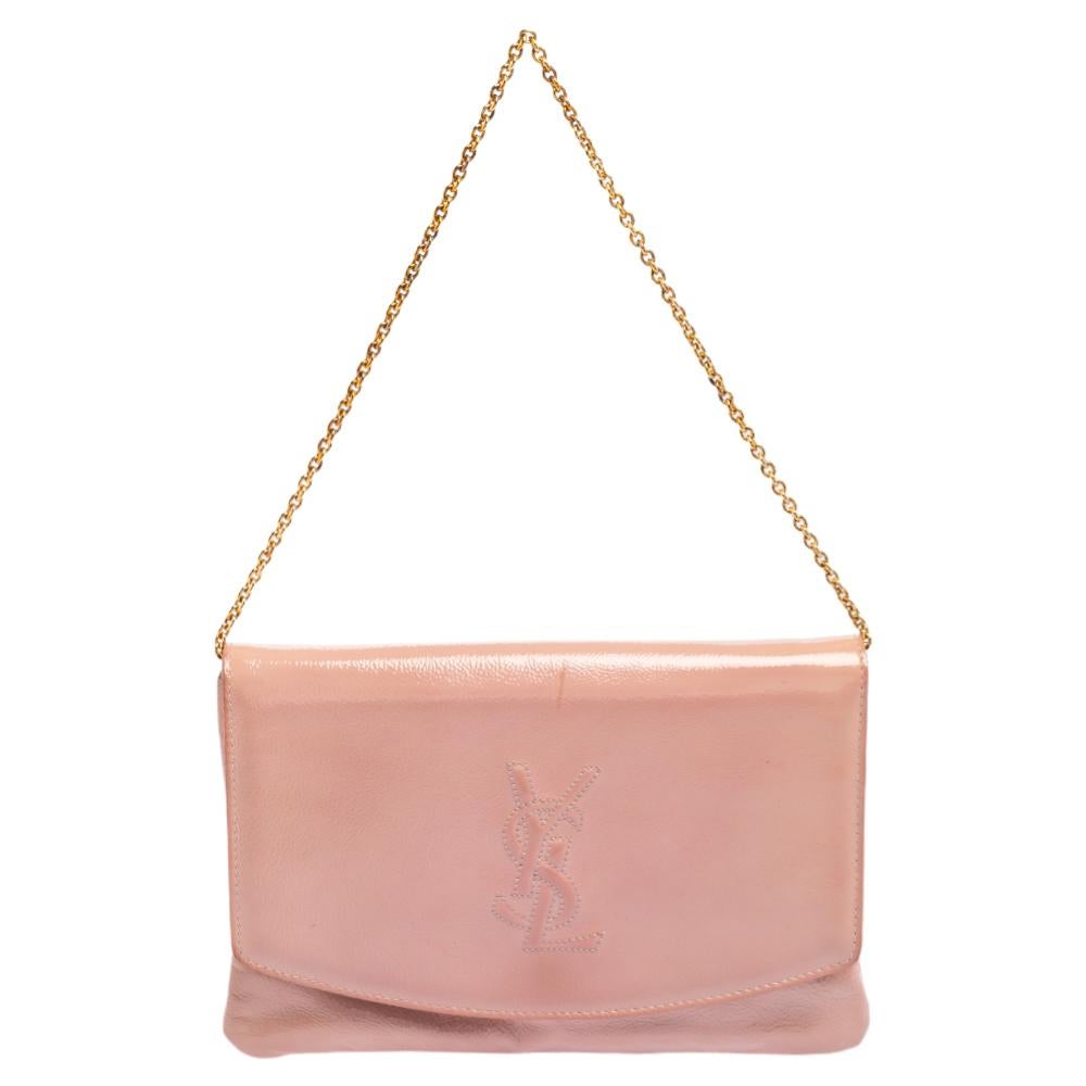 Saint Laurent Pink Patent Leather Chain Clutch