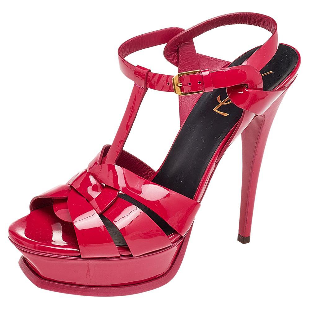 Saint Laurent Paris Fuschia Pink Patent Leather Tribute Platform Pumps ...