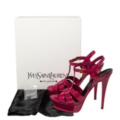 Saint Laurent Pink Patent Leather Tribute Platform Ankle Strap Sandals Size 39.5