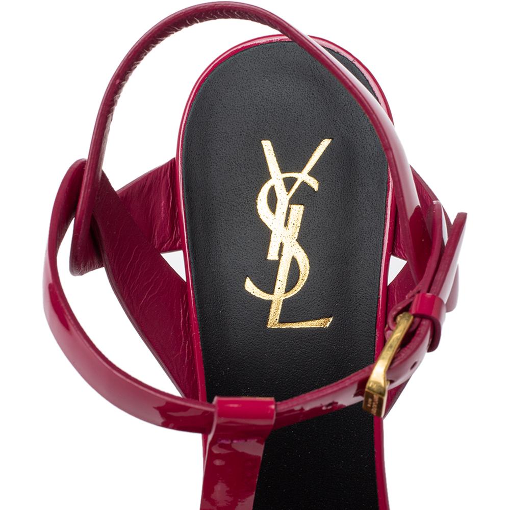 Saint Laurent Pink Patent Leather Tribute Platform Sandals Size 37.5 2