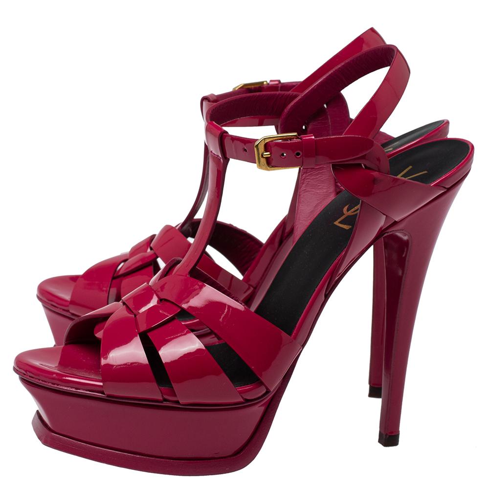 Saint Laurent Pink Patent Leather Tribute Platform Sandals Size 37.5 3