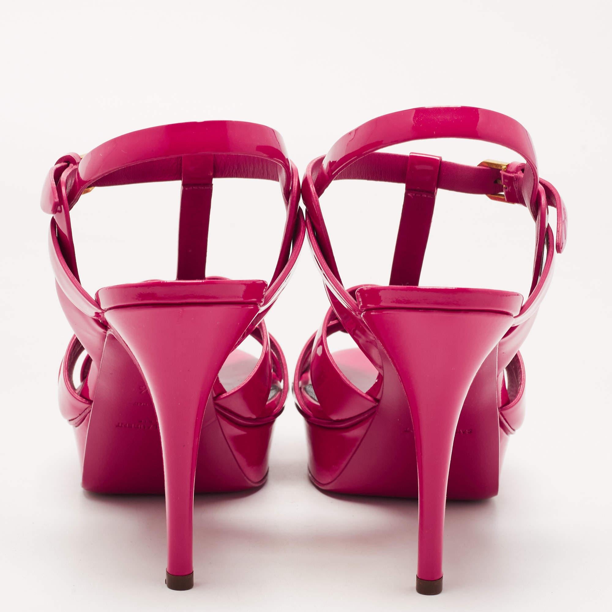 Saint Laurent Pink Patent Leather Tribute Sandals Size 40.5 In Good Condition In Dubai, Al Qouz 2