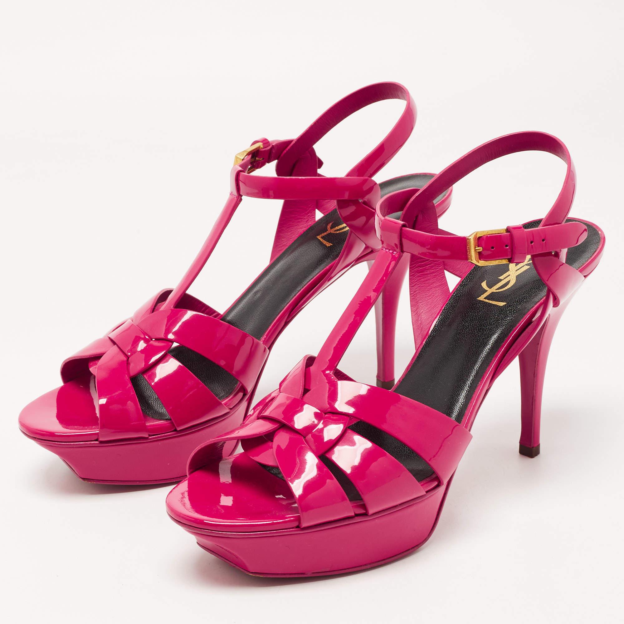 Men's Saint Laurent Pink Patent Leather Tribute Sandals Size 40.5