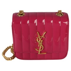 Saint Laurent Pink Patent Matelasse Monogram Small Vicky Chain Bag