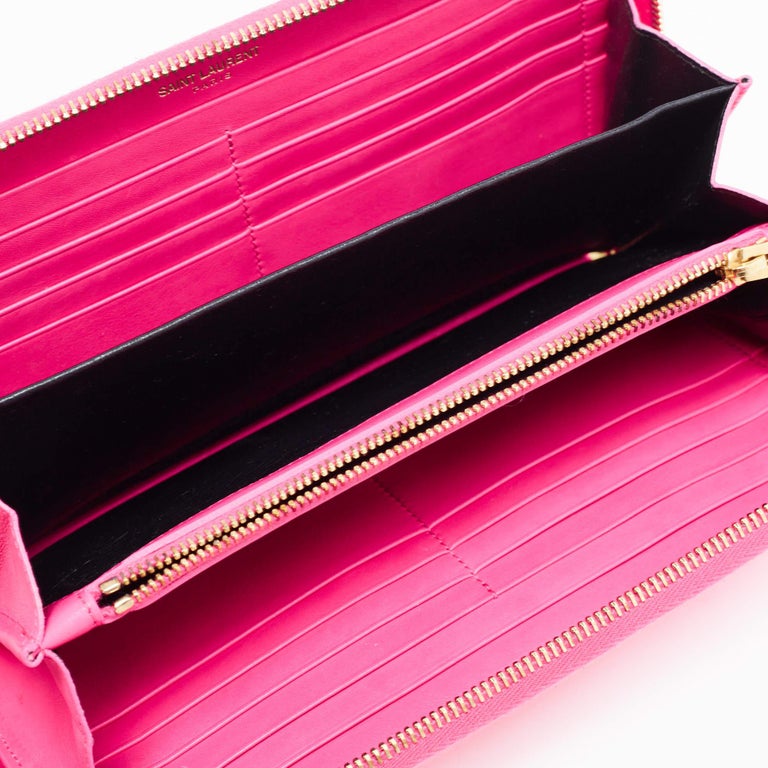 Saint Laurent Pink Patent Zip Around Wallet For Sale at 1stDibs