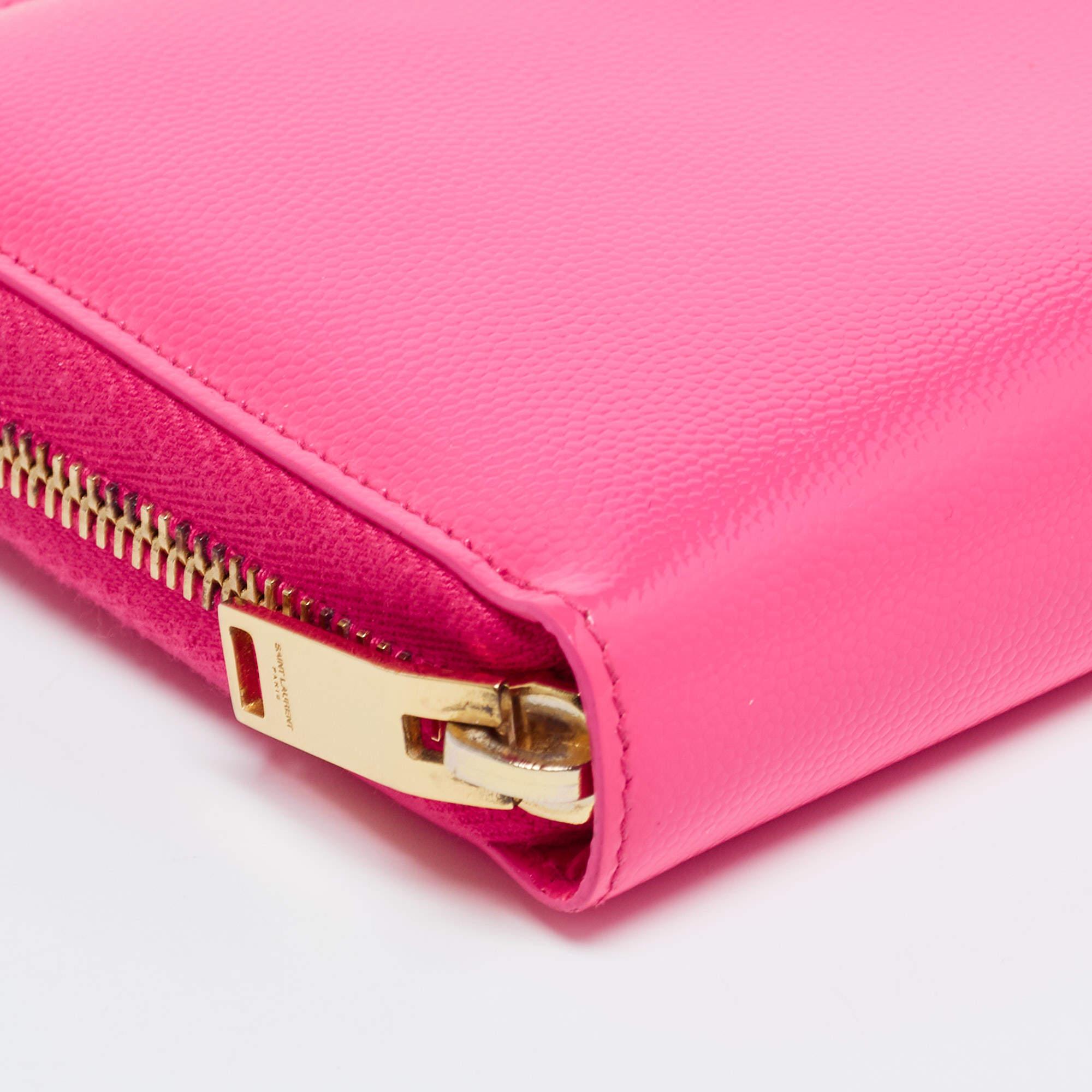 Saint Laurent Pink Patent Zip Around Wallet 5
