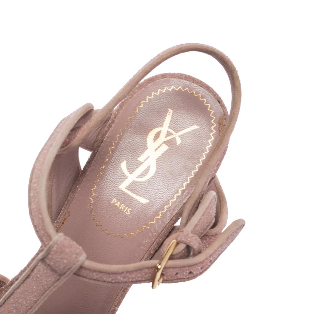 Saint Laurent Pink Quartz Textured Suede Tribute Platform Sandal Size 38.5 1