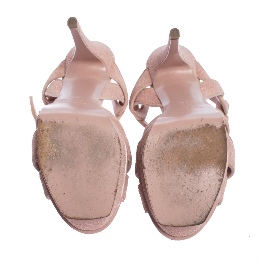 Saint Laurent Pink Quartz Textured Suede Tribute Platform Sandal Size 38.5 2