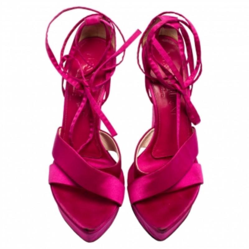 Donna Saint Laurent Sandali con zeppa in raso rosa taglia 36 in vendita