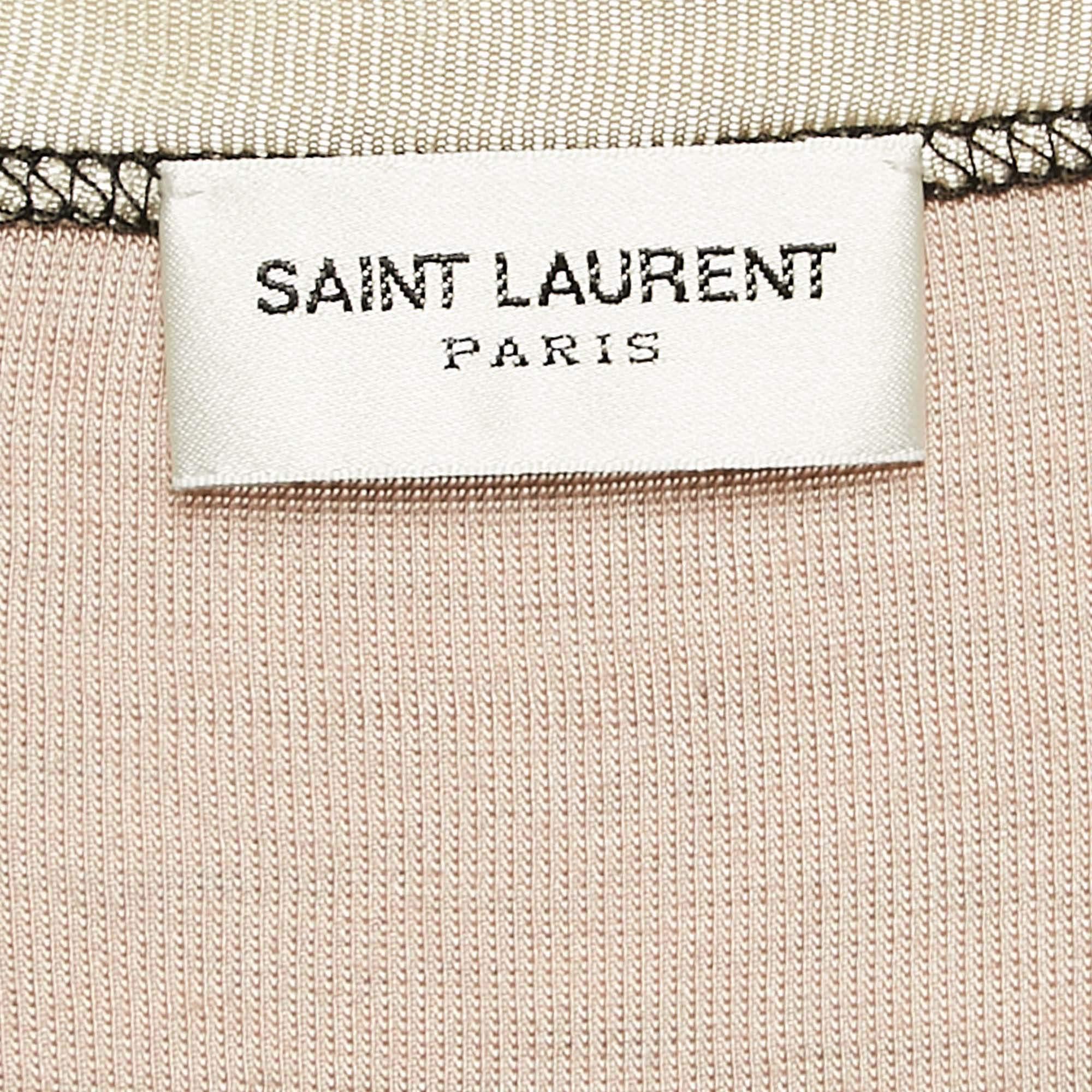 Saint Laurent Pink Varsity Print Jersey Crop T-Shirt L In Good Condition For Sale In Dubai, Al Qouz 2