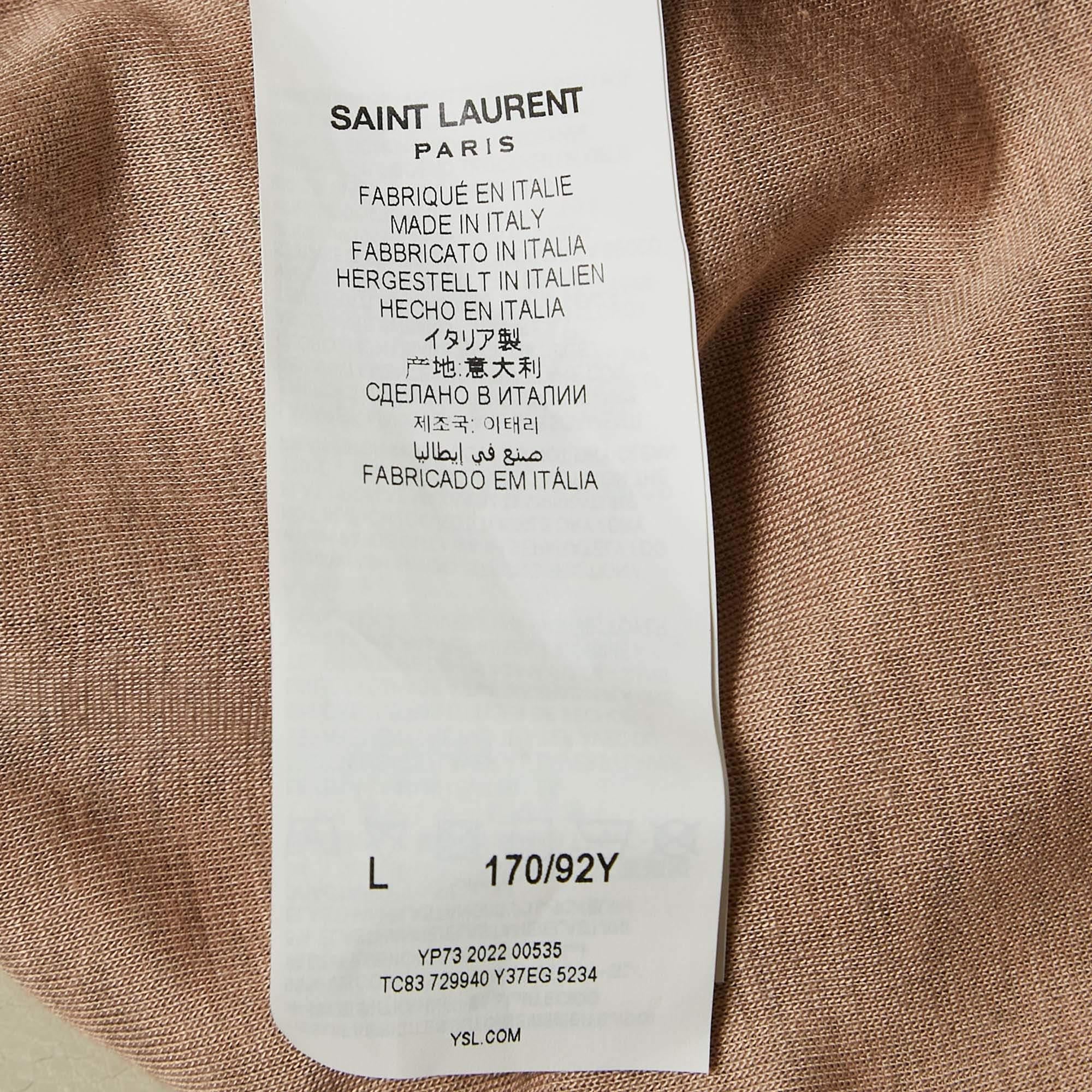 Women's Saint Laurent Pink Varsity Print Jersey Crop T-Shirt L For Sale