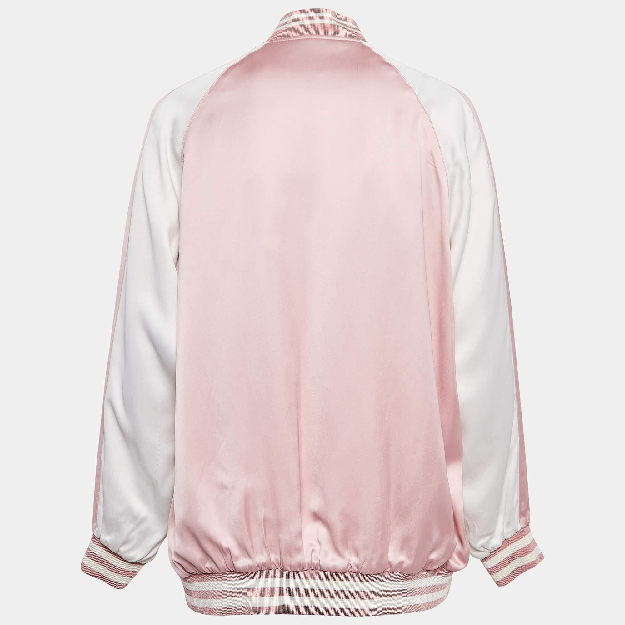 Beige Bomber Saint Laurent in raso rosa/bianco M. in vendita
